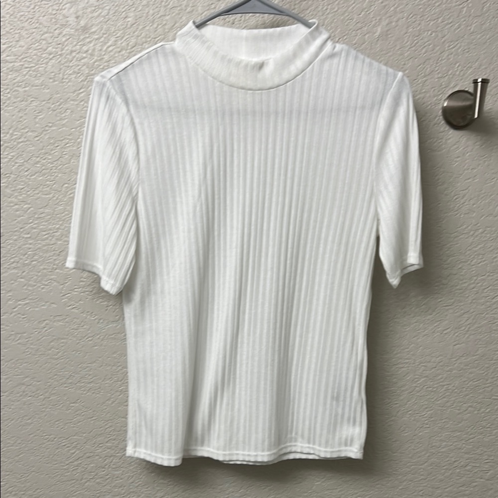 White Ribbed Turtleneck Top